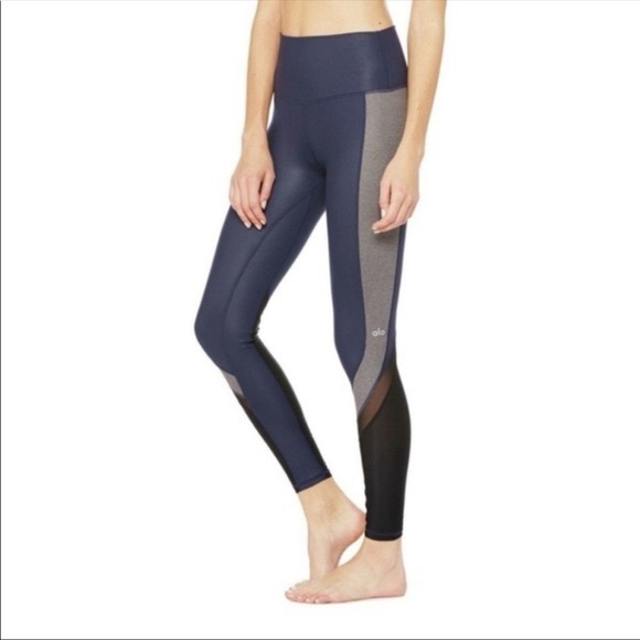 ALO Yoga Elevate Hi-Rise Leggings - Navy Gray Mesh Colorblock - Size XXS - NWoT - Picture 3 of 6
